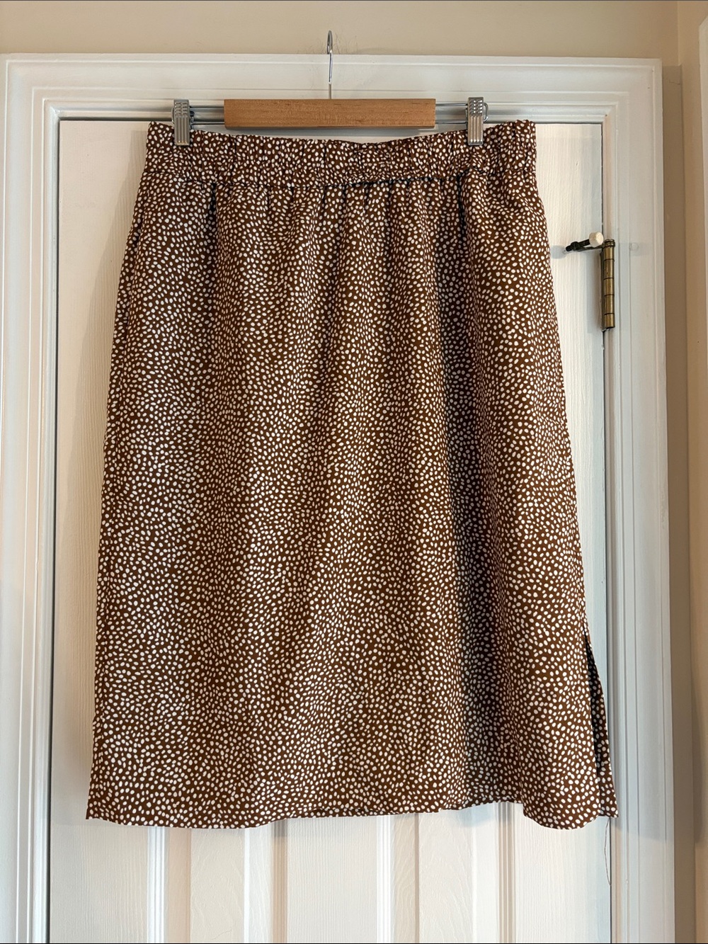 J Crew Brown and White Printed Midi Skirt